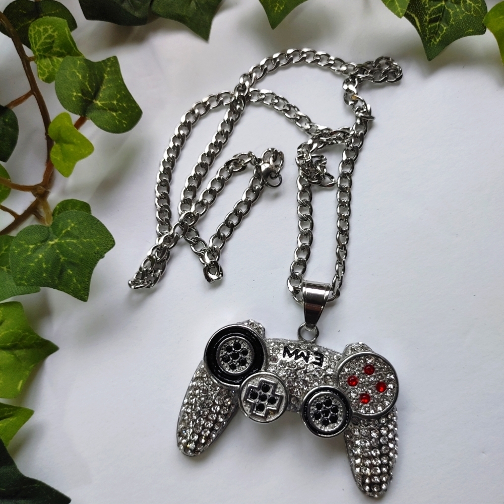 Stainless Steel Video Game Controller Pendant with Chain Necklace